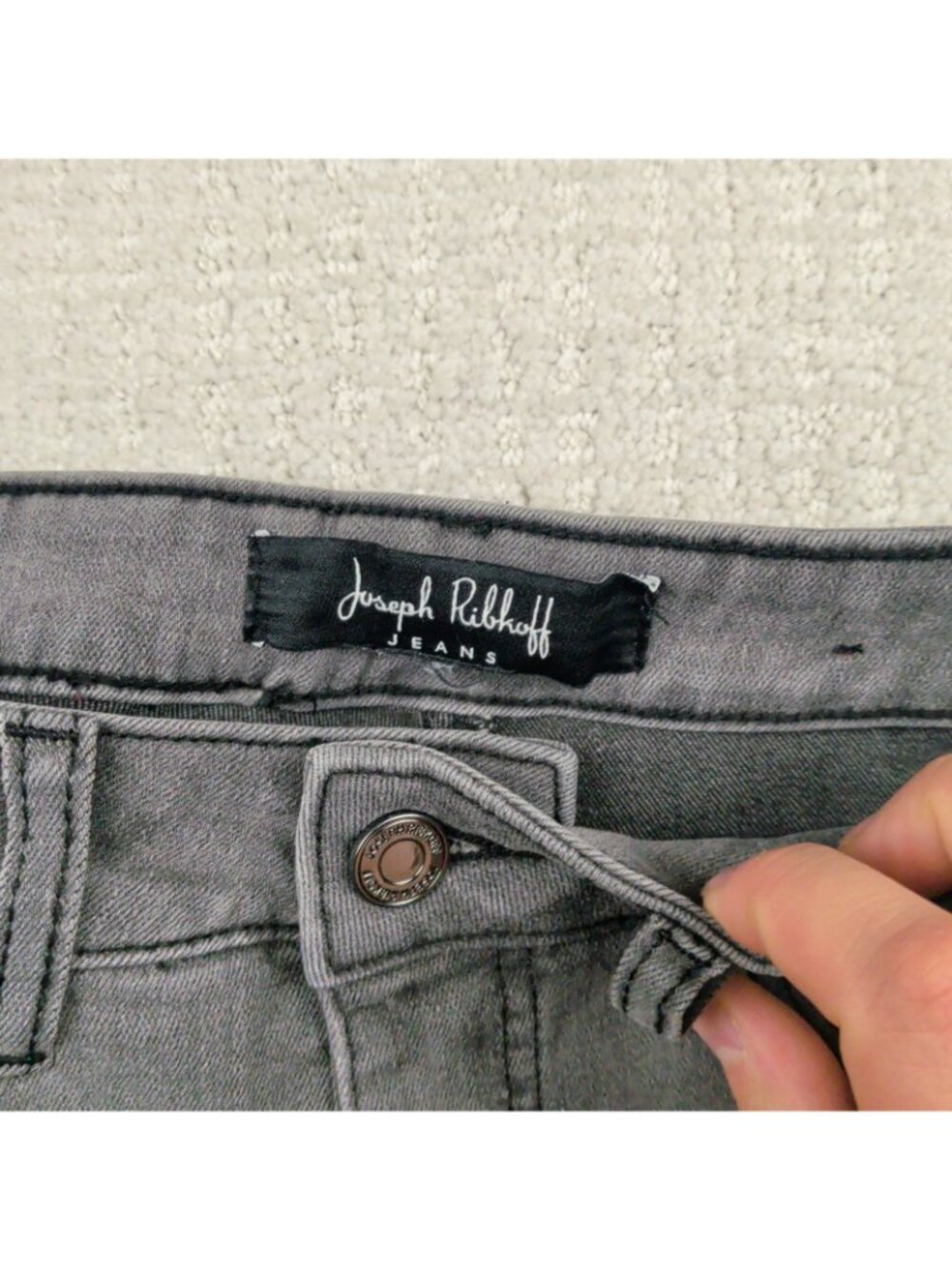 Joseph Ribkoff Dark Gray Distressed Patchwork Rhinestone Jeans Grunge Alt Read - Picture 5 of 9